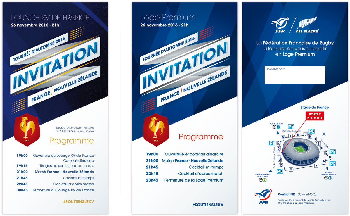 cartons d'invitations lougne XV de France et Loges premium